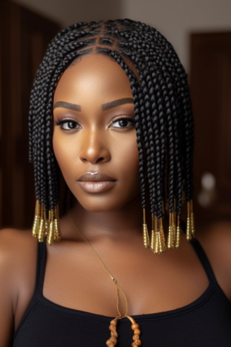 Short Knotless Braids with Beads