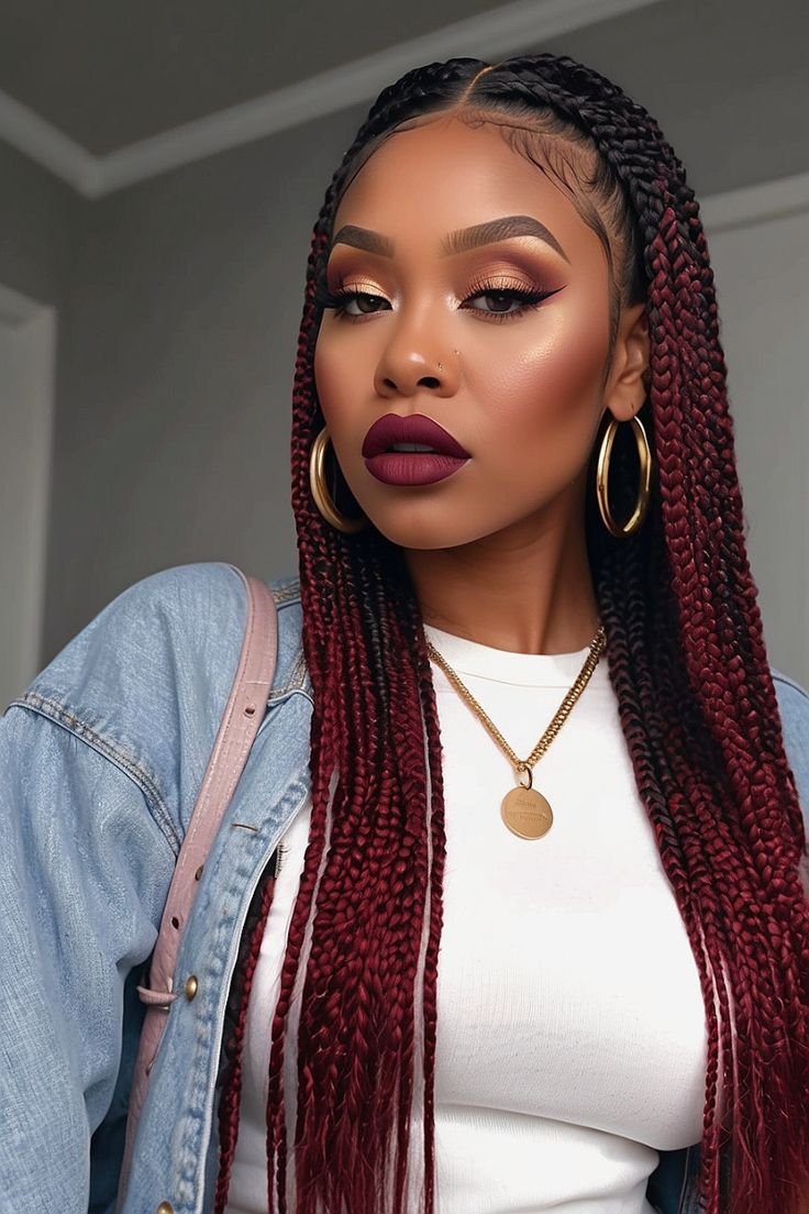 Burgundy Knotless Braids
